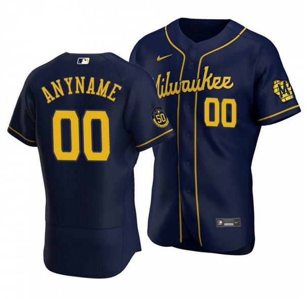 Men's Navy Milwaukee Brewers Active Player Custom Flex Base Stitched Jersey